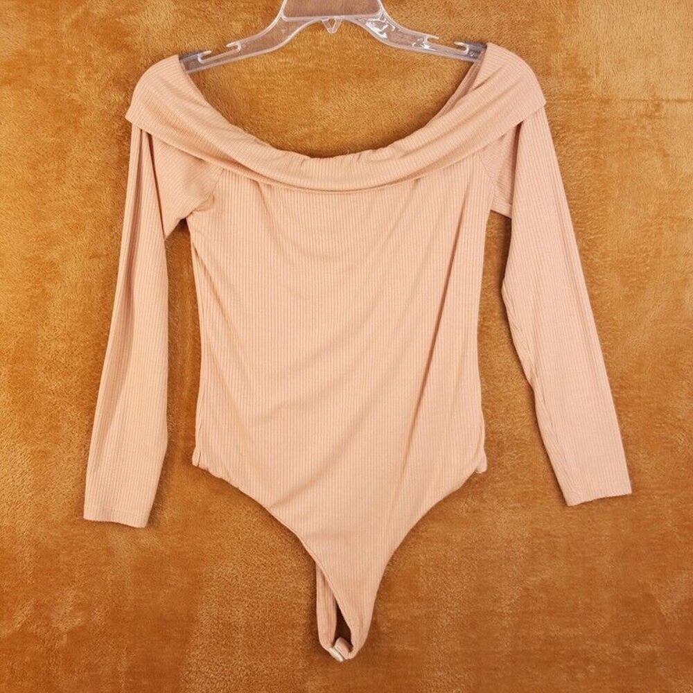 PRIVACY PLEASE Womens Top Medium Tan Off The Shoulder Bodysuit Ribbed REVOLVE